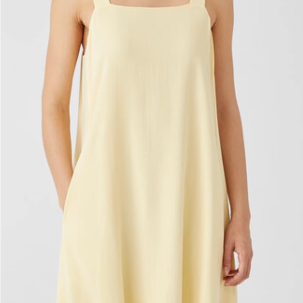 Eileen Fisher Silk Georgette Crepe Square Neck Dress NWT